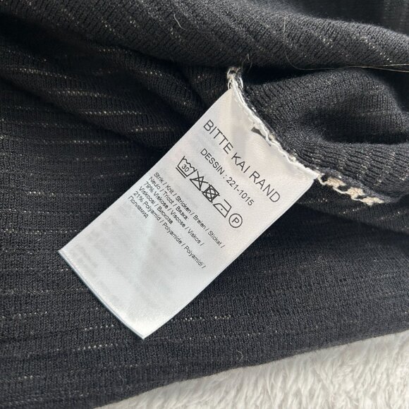 Bitte Kai Rand Womens Black Striped Knit V-Neck Sweater Top Long Sleeve Pullover - Picture 4 of 7